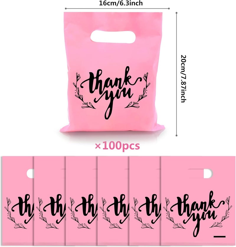 KEEPARTY 100 PCS Small Thank You Merchandise Bags Plastic Goodie Bags Party Favor Bags for Birthday Party Baby Shower Wedding Merchandise Gifts Trade Shows (Pink) - Image 2